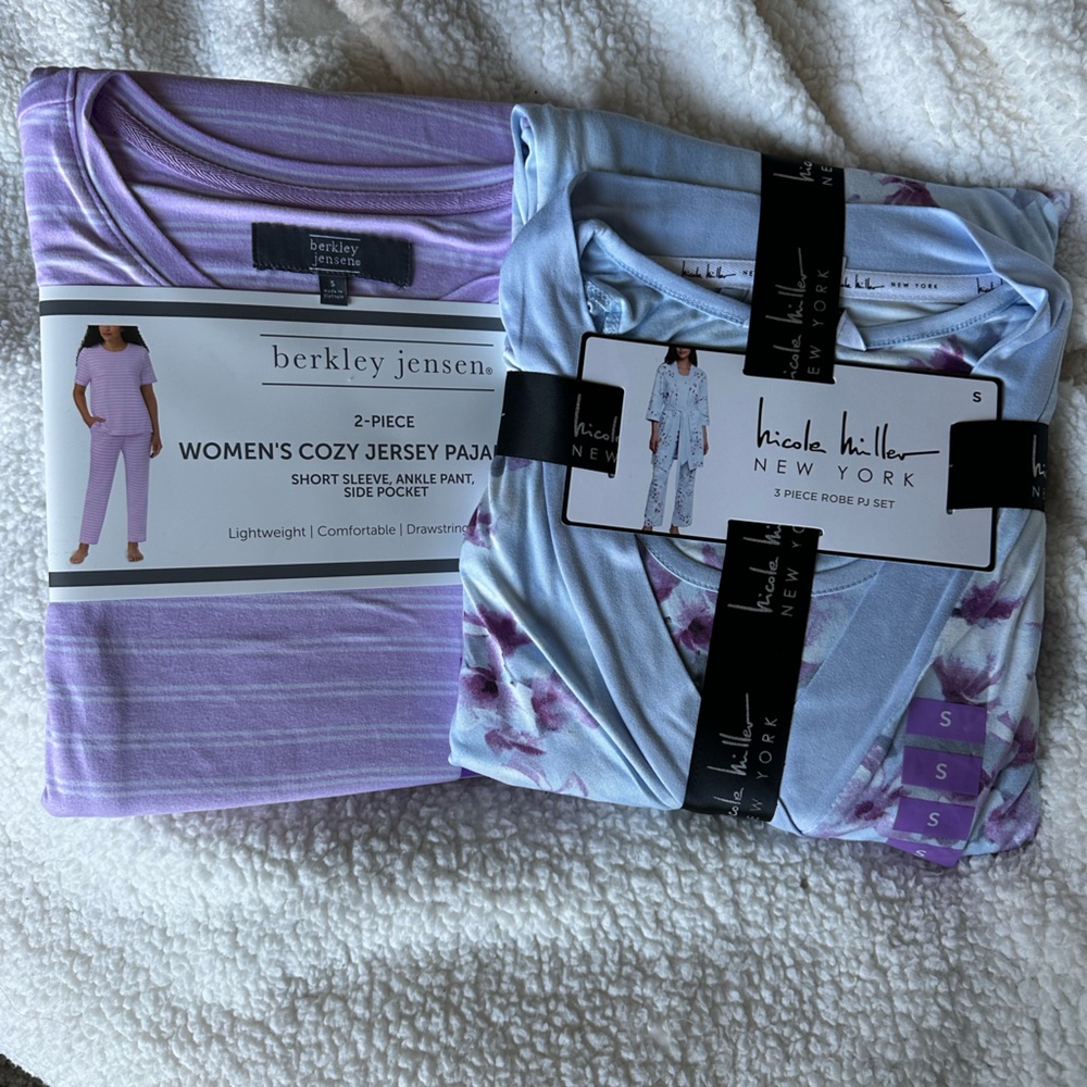 Women's Cozy Jersey Pajama Set - Purple and Blue
